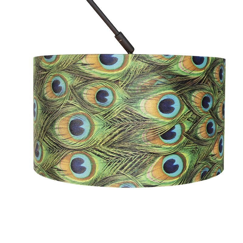 Pendant Light Black with Velvet Peacock Lampshade with Gold 35 cm - Blitz
