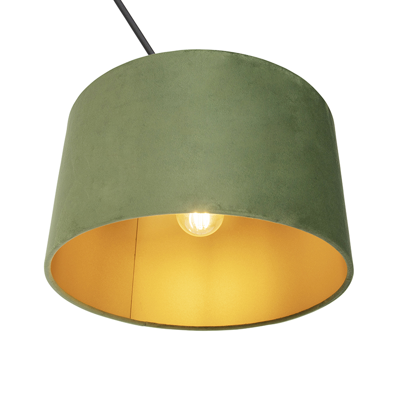 Lámpara colgante negra con pantalla de terciopelo verde y dorado 35 cm - Blitz