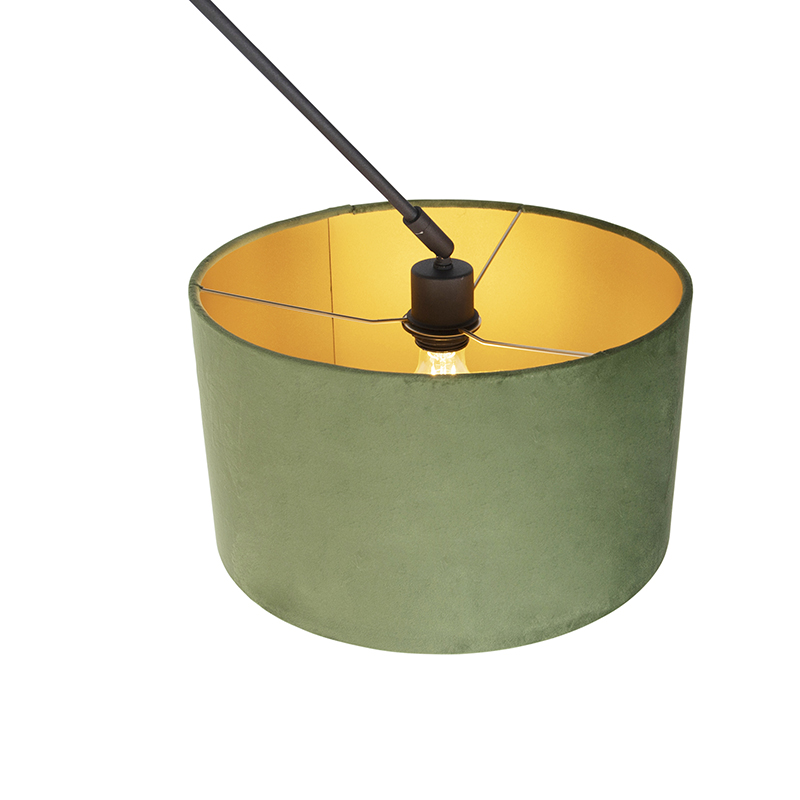 Lámpara colgante negra con pantalla de terciopelo verde y dorado 35 cm - Blitz