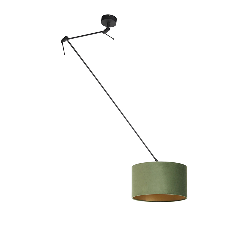 Lámpara colgante negra con pantalla de terciopelo verde y dorado 35 cm - Blitz