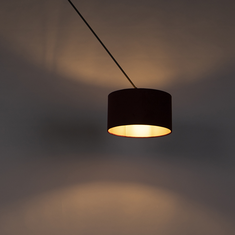 Pendant Light Black with Red Velvet Lampshade with Gold 35 cm - Blitz