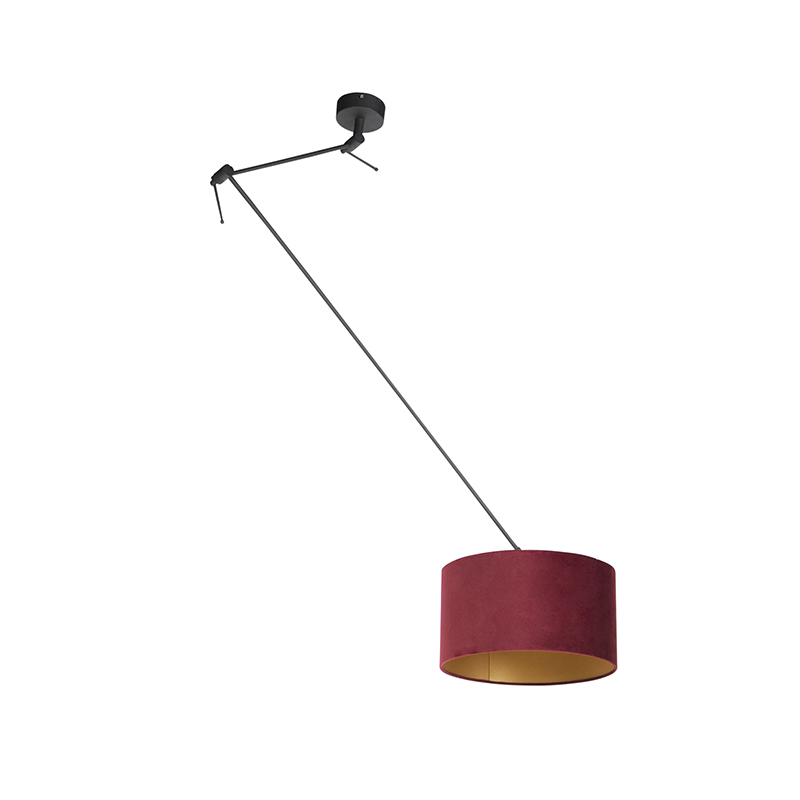 Pendant Light Black with Red Velvet Lampshade with Gold 35 cm - Blitz