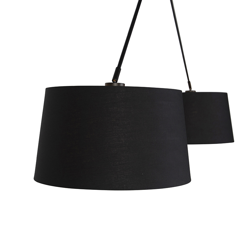 Pendant Light Black with Black and Gold Cotton Shades 35 cm 2 Lights - Blitz