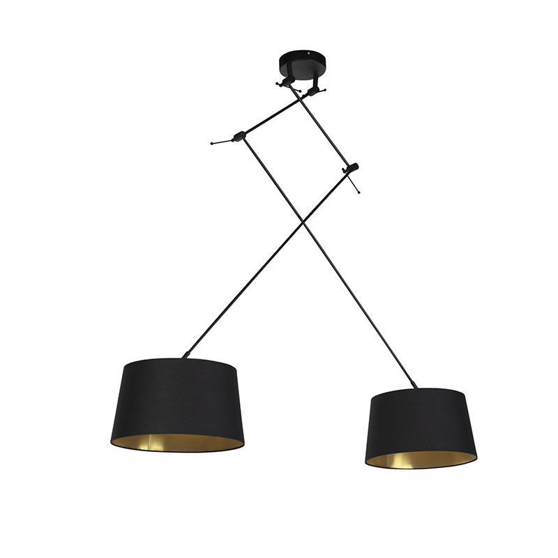 Pendant Light Black with Black and Gold Cotton Shades 35 cm 2 Lights - Blitz