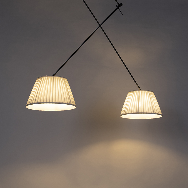 Lámpara colgante negra con pantallas plisadas crema 35 cm 2 luces - Blitz