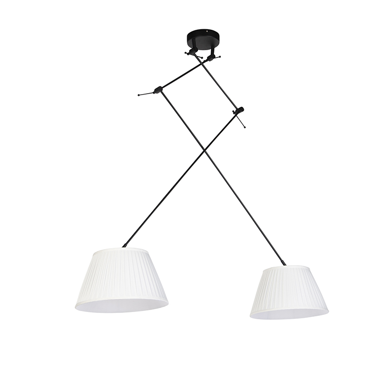 Pendant Light Black with Pleated Shades Cream 35 cm 2-Light - Blitz