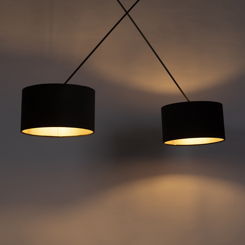 Pendant Light Black with Velvet Shades Black with Gold 35 cm 2-Light - Blitz