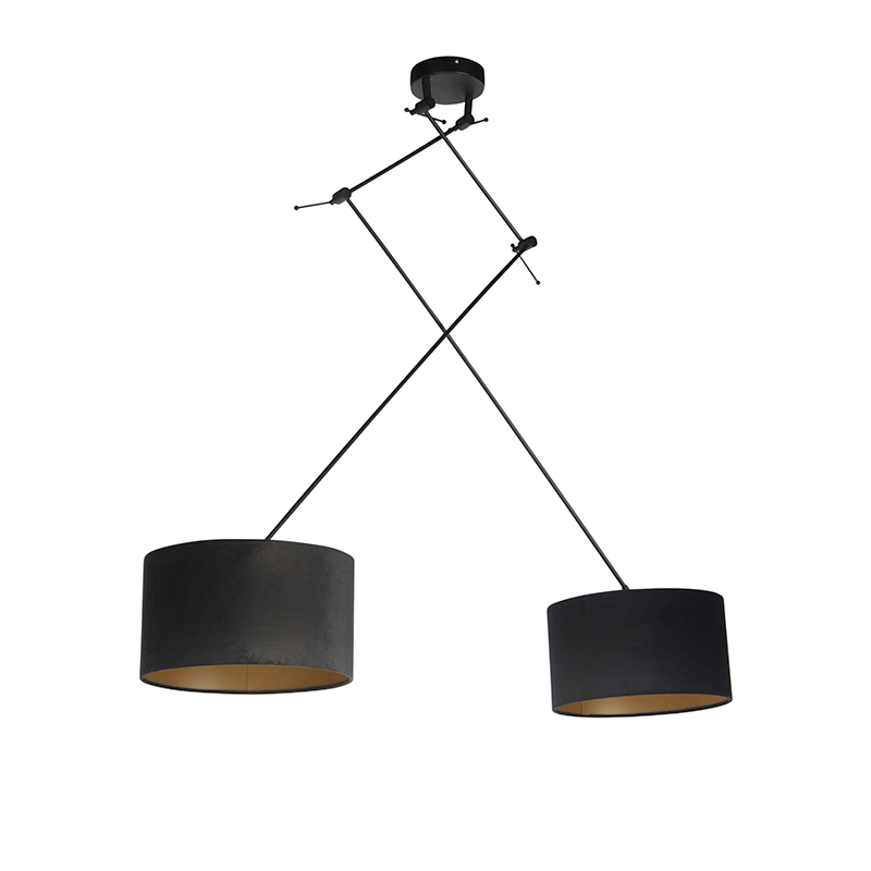 Pendant Light Black with Velvet Shades Black with Gold 35 cm 2-Light - Blitz