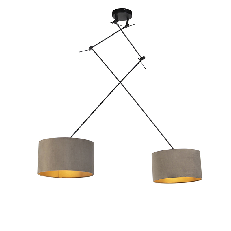 Hanging lamp with velvet shades taupe with gold 35 cm - Blitz II black