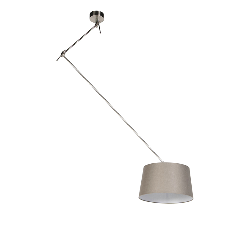 Pendant Light Steel with Linen Shade Taupe 35 cm - Blitz