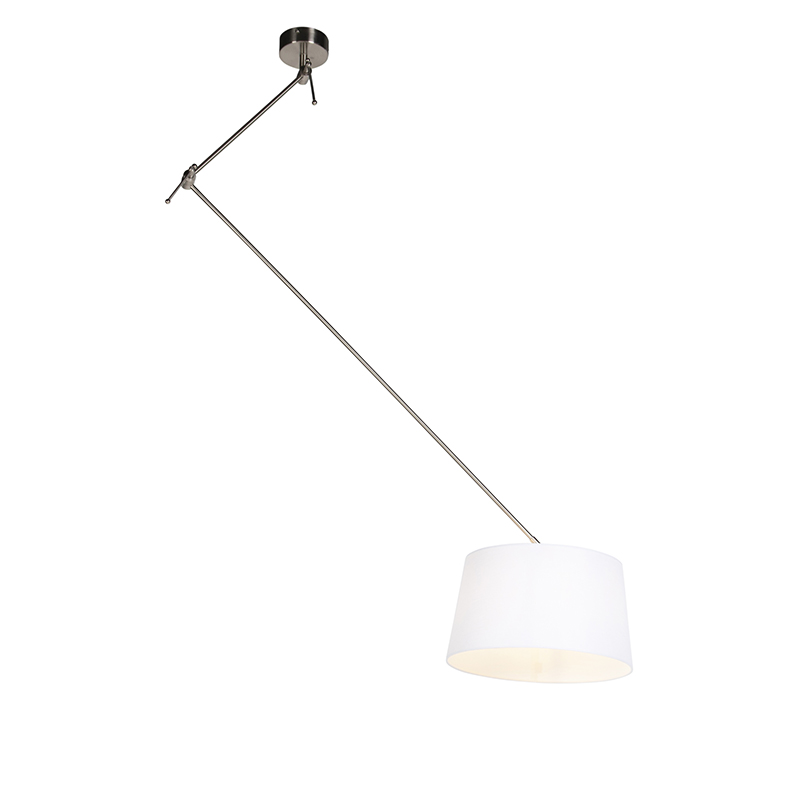 Hanging lamp with linen shade white 35 cm - Blitz I steel