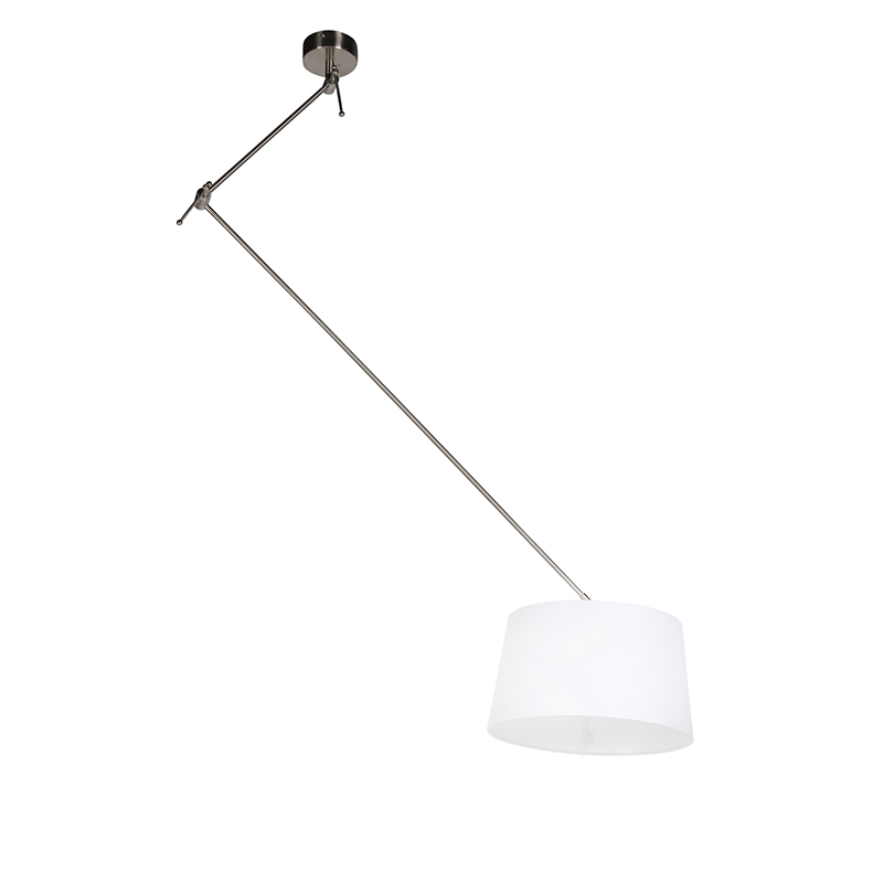 Hängelampe mit Leinenschirm weiß 35 cm - Blitz I Stahl