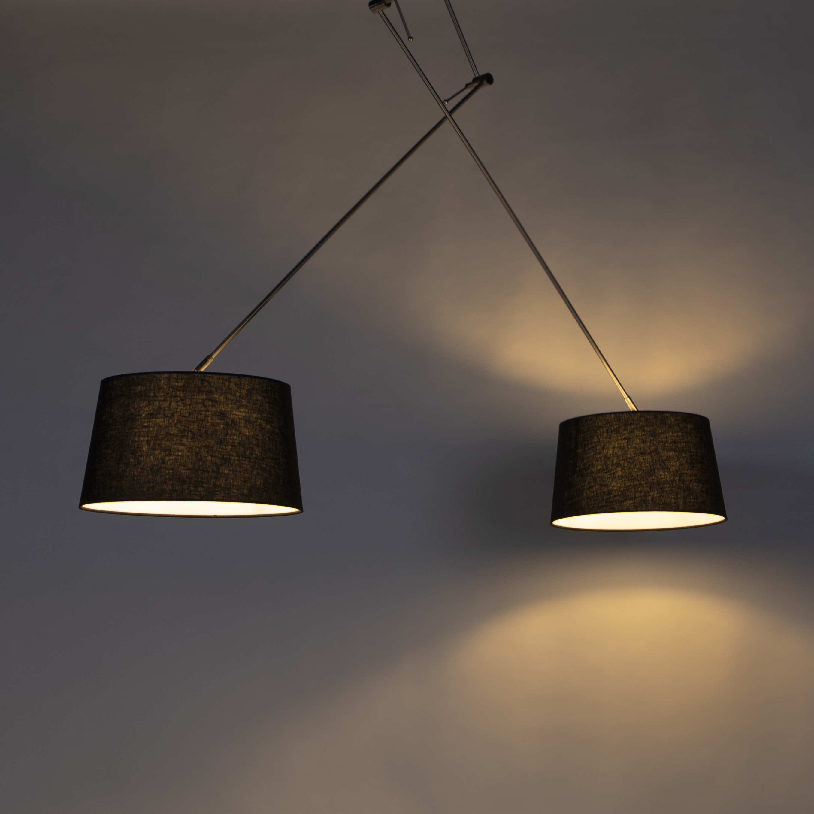 Lámpara colgante de acero con pantallas de lino negras 35 cm 2 luces - Blitz