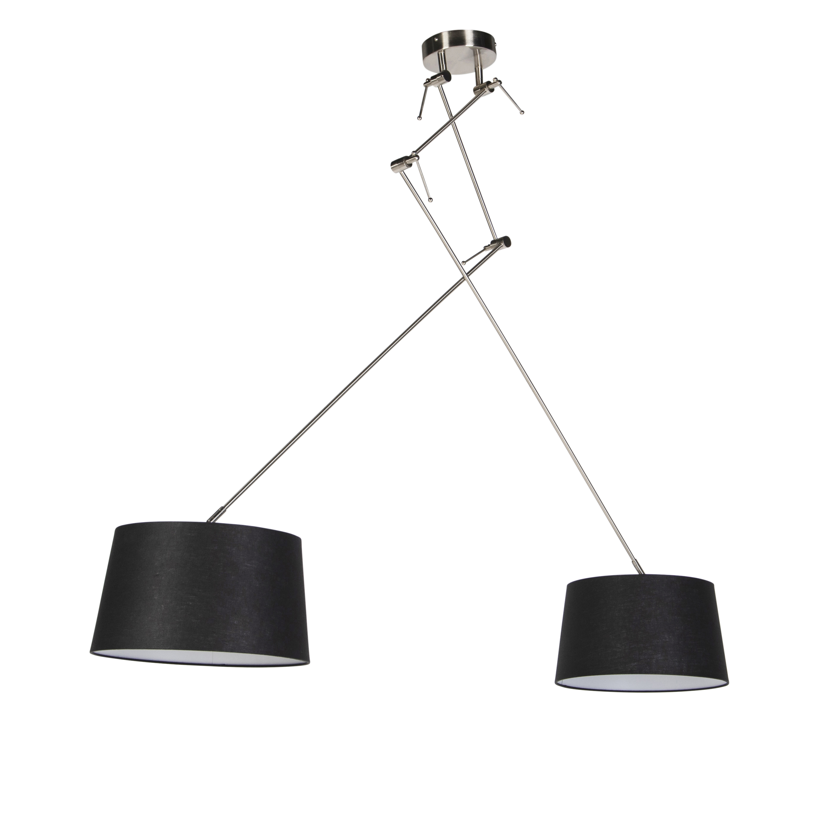 Lámpara colgante de acero con pantallas de lino negras 35 cm 2 luces - Blitz
