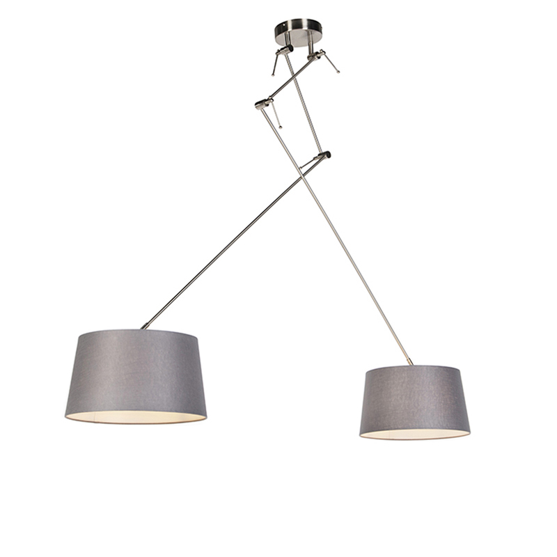 Pendant Lamp with Linen Shade 35cm Dark Grey - Blitz II Steel