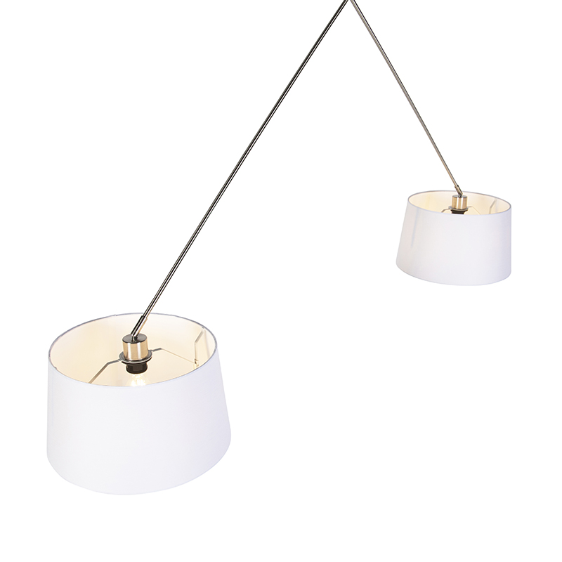 Pendant Light Steel with Linen Shades White 35 cm 2-Light - Blitz