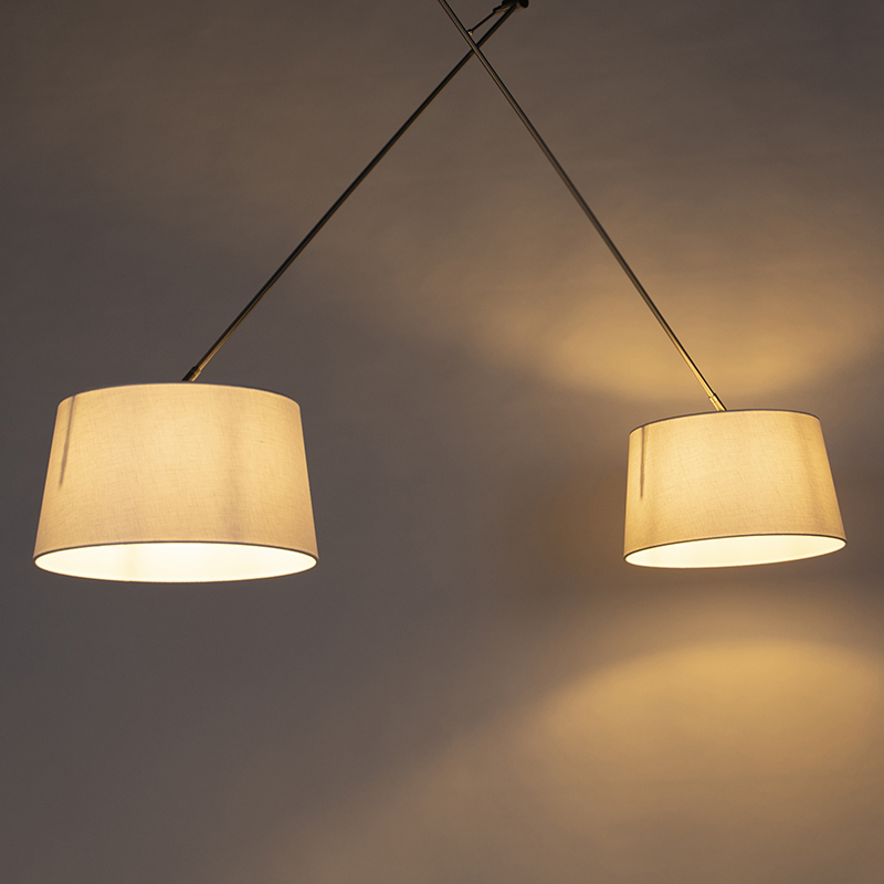 Pendant Light Steel with Linen Shades White 35 cm 2-Light - Blitz