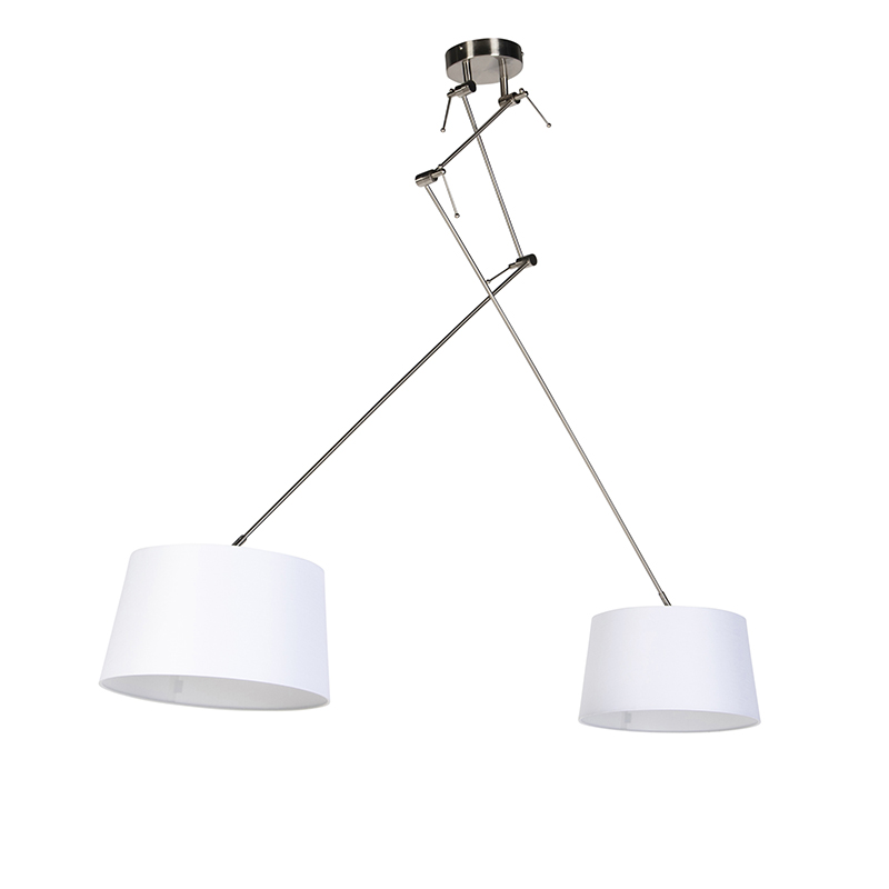 Pendant Light Steel with Linen Shades White 35 cm 2-Light - Blitz