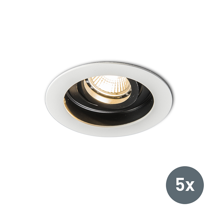 Moderne inbouwspot wit staal set van 5 - Rondoo