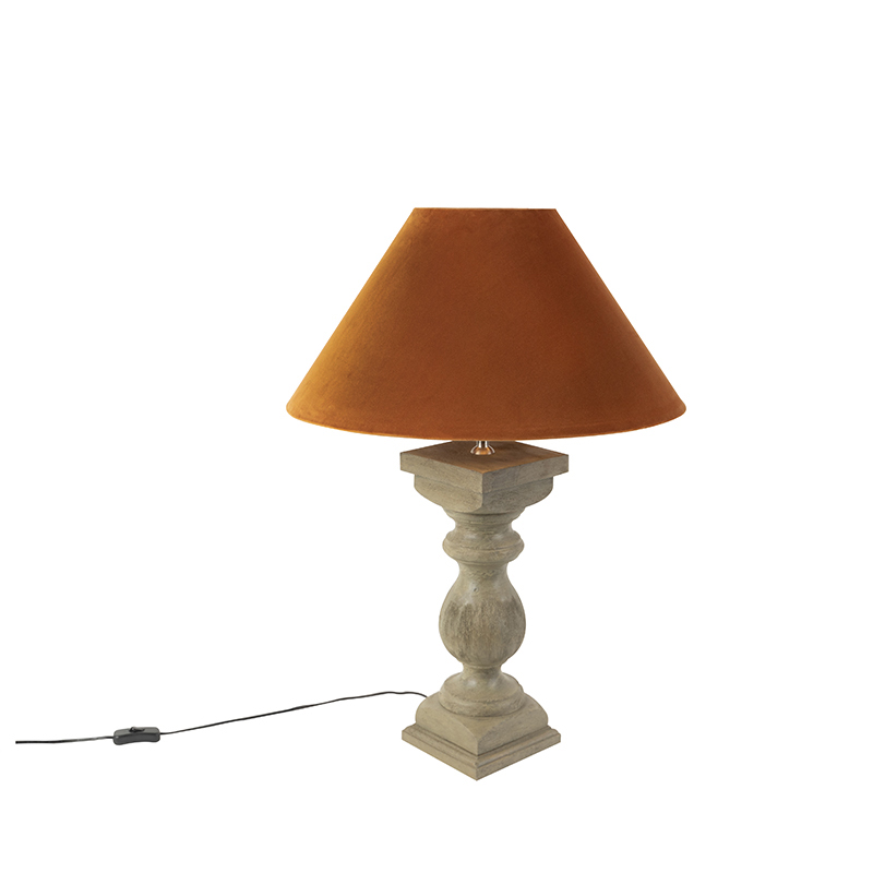 Vidéki asztali lámpa velúr árnyalatú sütőtökfűszerrel 50 cm - Izsop