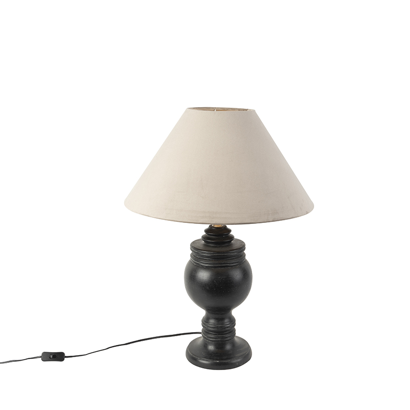 Landelijke tafellamp met velours kap taupe 50 cm - Sage