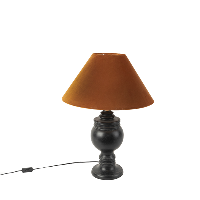 Landelijke tafellamp zwart met oranje kap velours - Sage