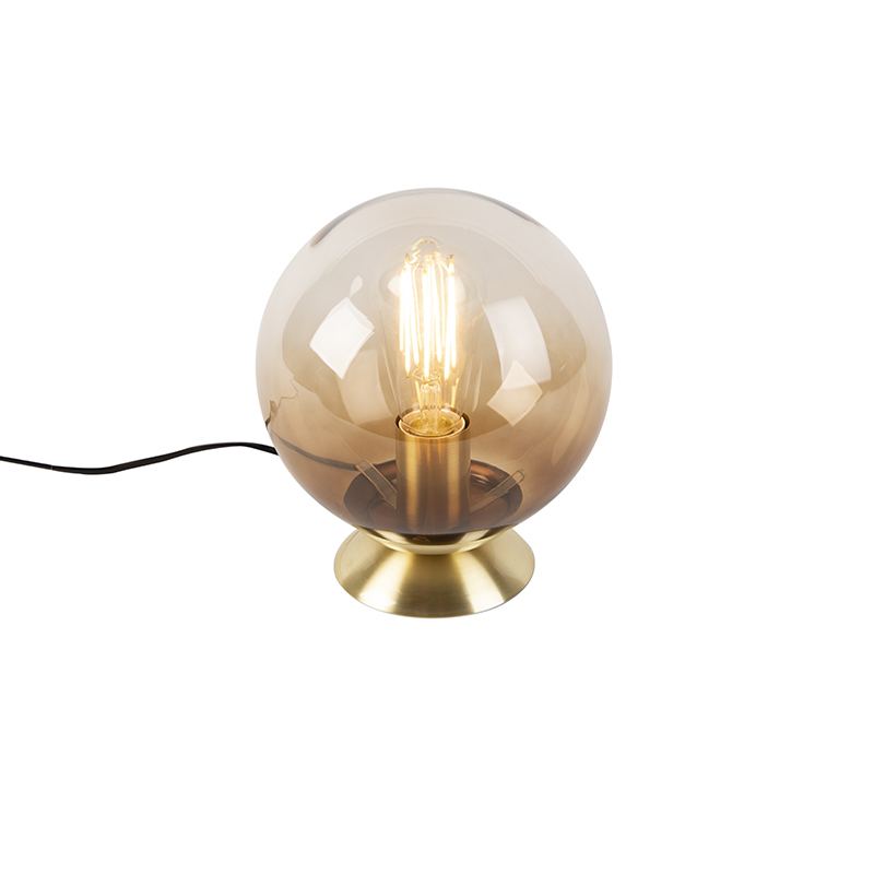QAZQA Art deco tafellamp messing met smoke glas - Pallon