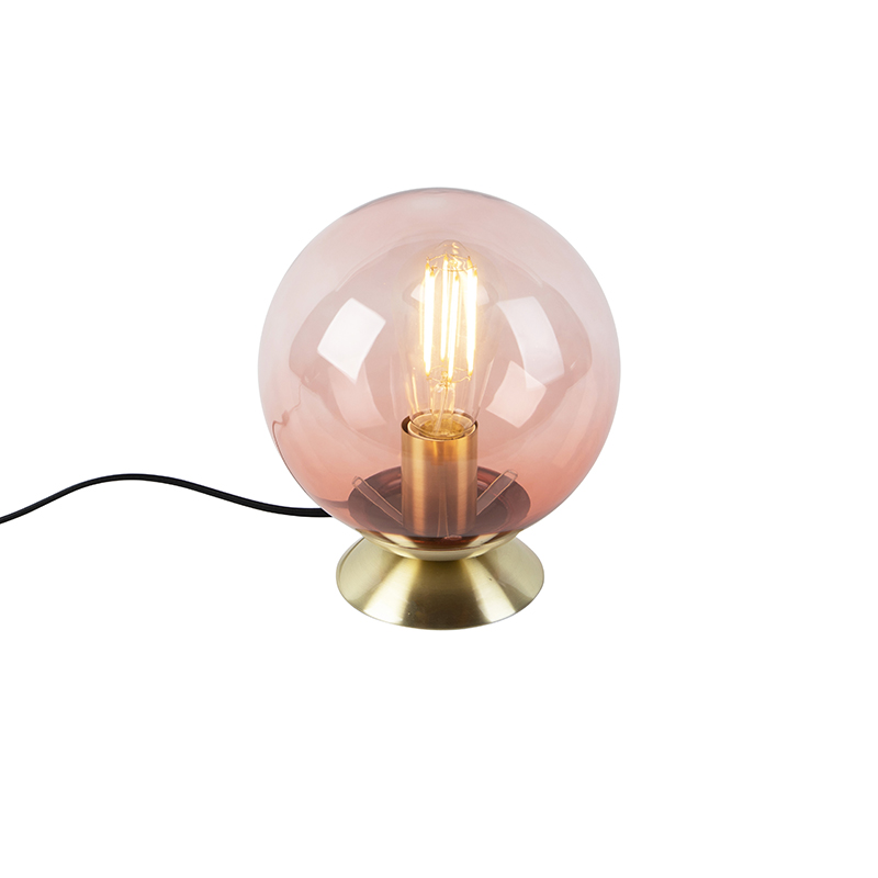 Art deco asztali lámpa sárgaréz, rózsaszín üveggel - Pallon