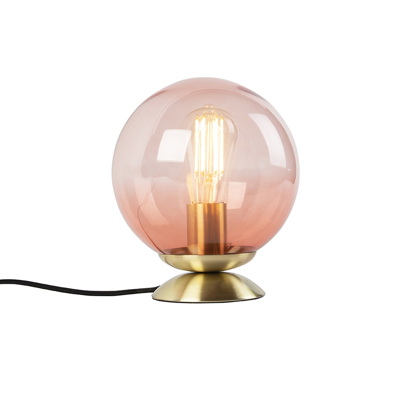 Art Deco Table Lamp Brass with Pink Glass - Pallon