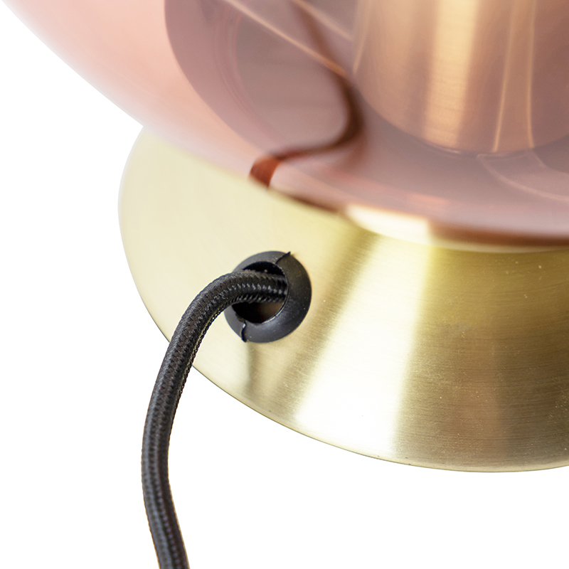 Art Deco Table Lamp Brass with Pink Glass - Pallon