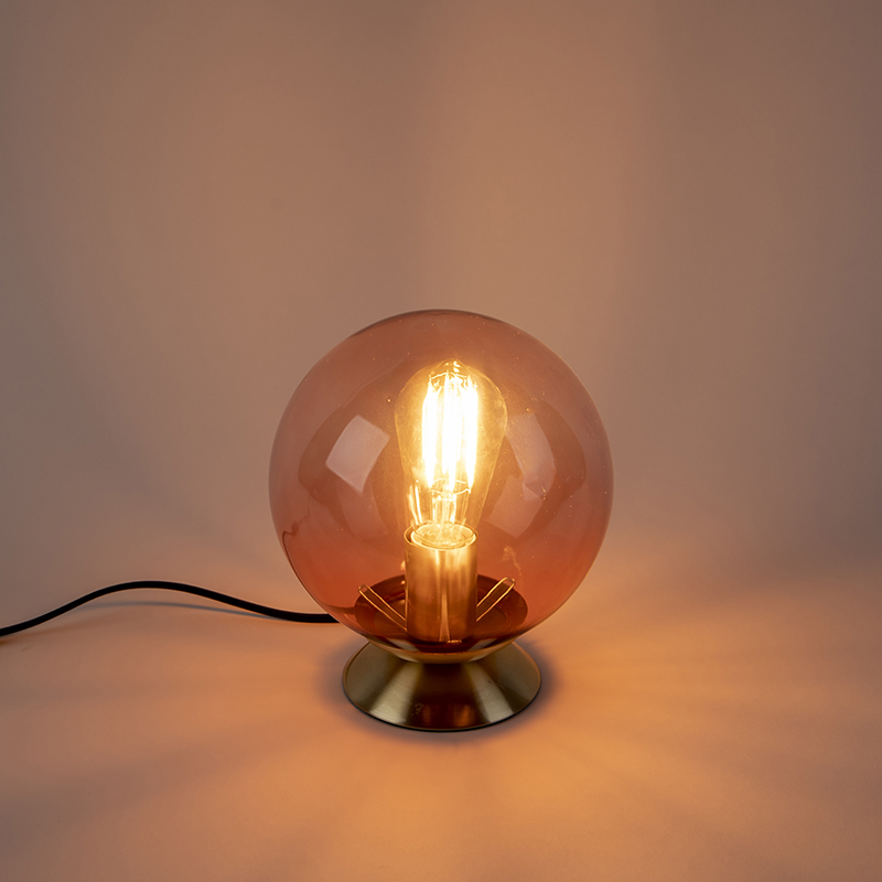 Art Deco Table Lamp Brass with Pink Glass - Pallon