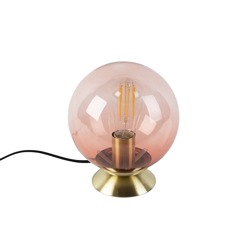 Art Deco Table Lamp Brass with Pink Glass - Pallon
