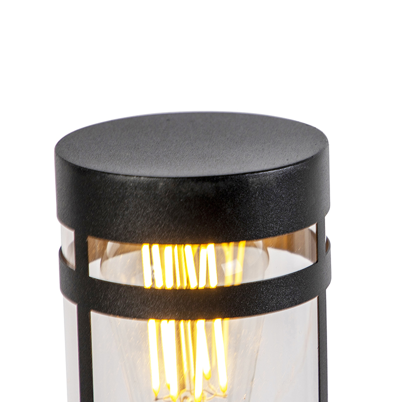 QAZQA Palo Da Giardino Gleam - Moderno - Acciaio Inossidabile,Acciaio,Plastico - Nero - Oblungo/Cilindro Max. 1 X Watt 11 Lampioncino esterno moderna nero 80 cm IP44 - GLEAM