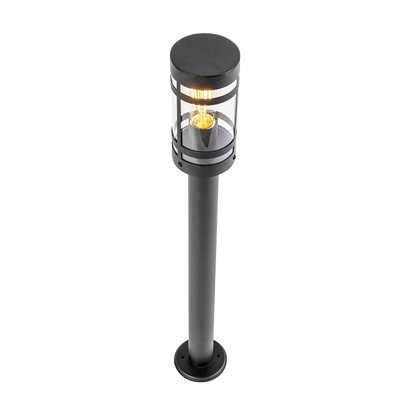 QAZQA Palo Da Giardino Gleam - Moderno - Acciaio Inossidabile,Acciaio,Plastico - Nero - Oblungo/Cilindro Max. 1 X Watt 14 Lampioncino esterno moderna nero 80 cm IP44 - GLEAM