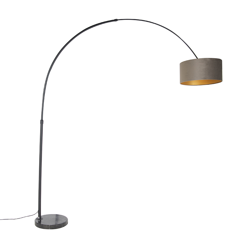 Oblúková lampa čierna zamatový tienidlo taupe so zlatom 50 cm - XXL