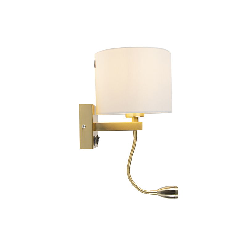 Applique murale dorée USB avec abat-jour blanc - Brescia Combi