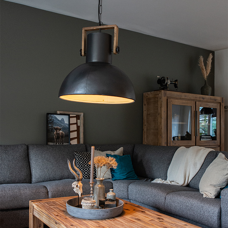 Industriele hanglamp zwart met mango hout - Mangoes Industriele hanglamp zwart met mango hout - Mangoes