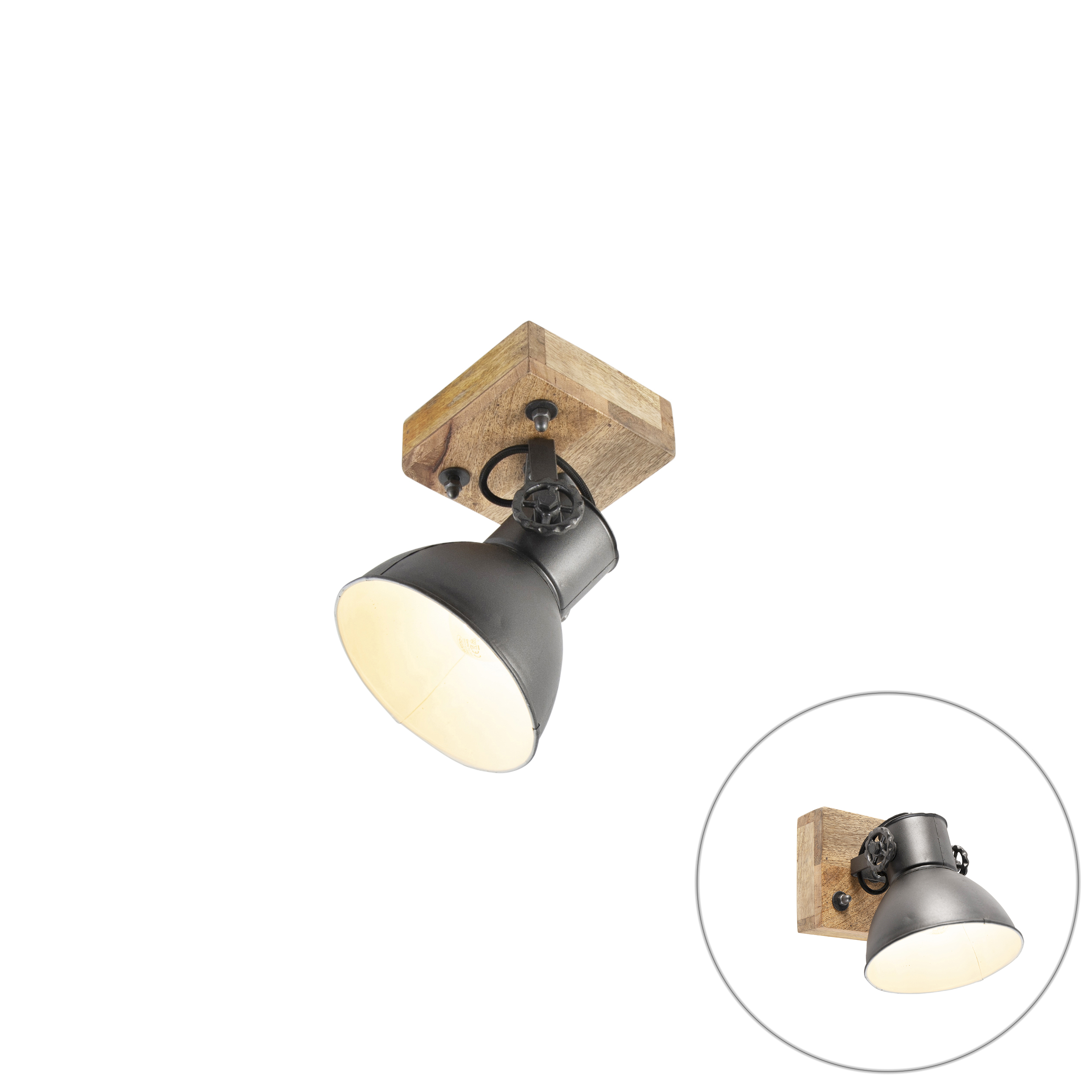 Priemyselný reflektor tmavosivý s mangovým drevom 18 cm - Mangoes