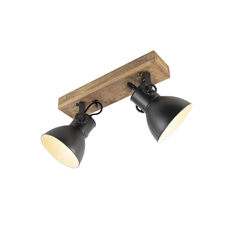 Priemyselné bodové svetlo tmavosivé s mangovým drevom 2-svetlo - Mangoes