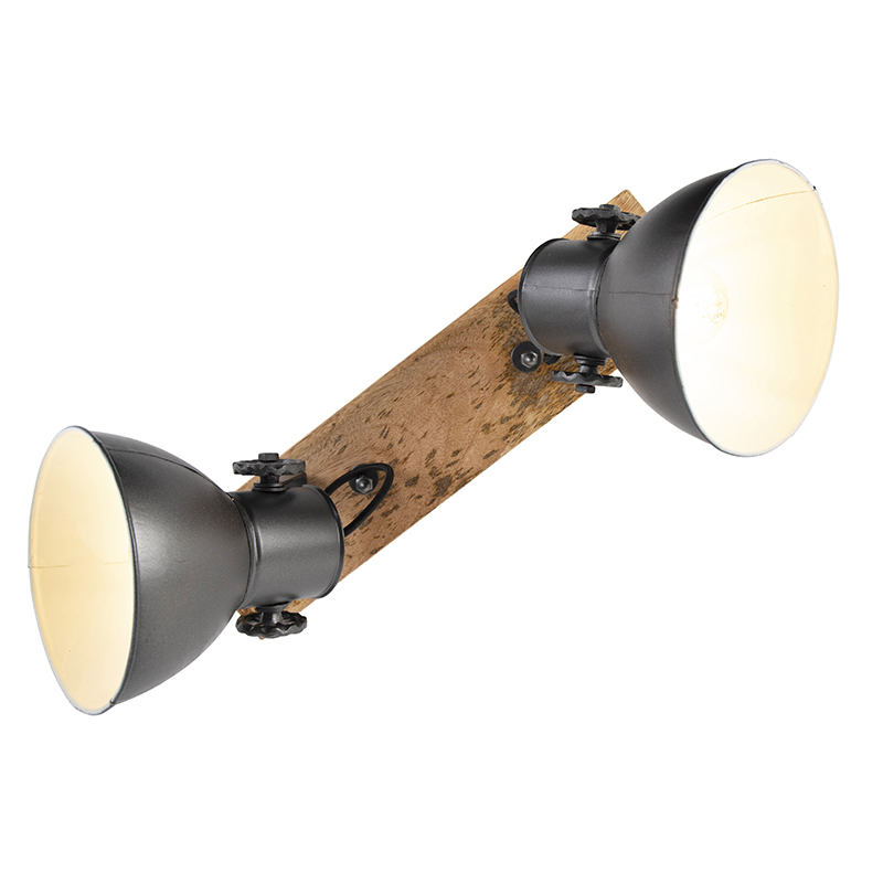 Industrial Spot Dark Grey with Mango Wood 2-Light - Mangoes