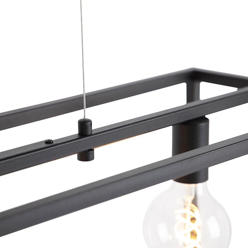 QAZQA + Lampada A Sospensione Tavolo Soggiorno Cage - Moderno - Acciaio - Nero - Allungato Max. 5 X Watt 13 Lampada a sospensione moderna rettangolare nera a 5 luci - CAGE