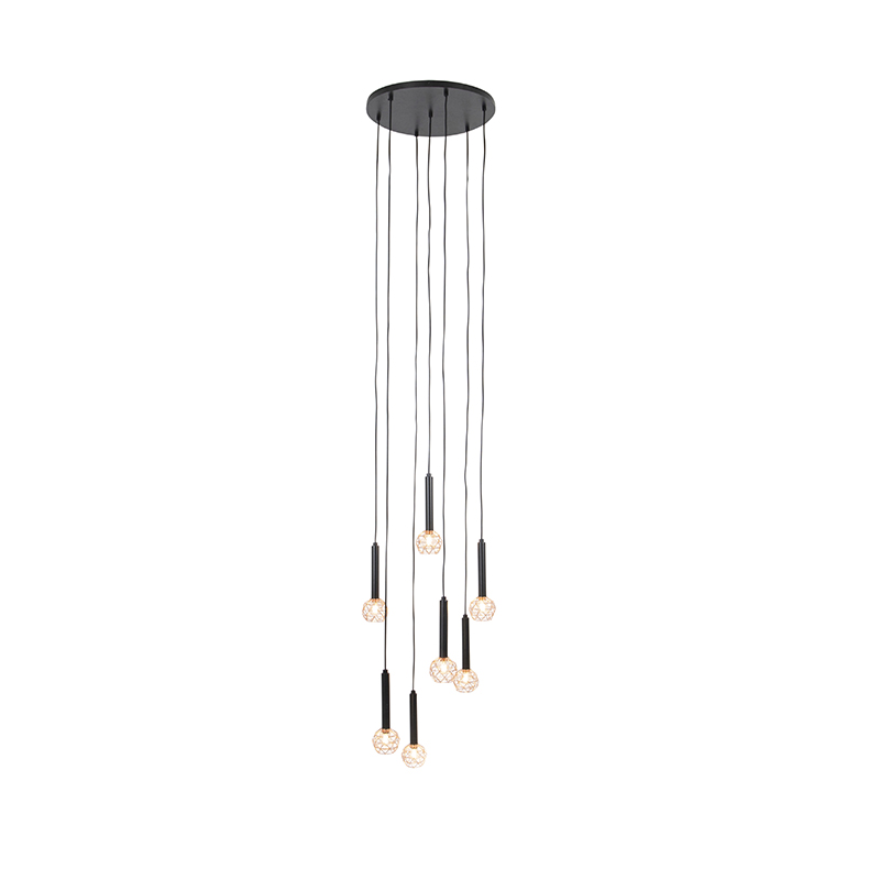 Hanglamp zwart met koper 7-lichts - Mesh Hanglamp zwart met koper 7-lichts - Mesh