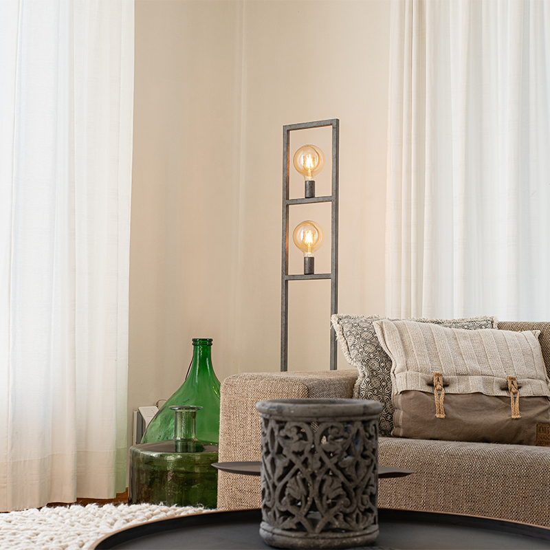 Moderne vloerlamp antiek zilver 2-lichts - Simple Cage 2 Moderne vloerlamp antiek zilver 2-lichts - Simple Cage 2