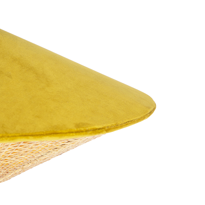 Lampada a sospensione rustica in velluto giallo con rattan 60 cm - Frills Can