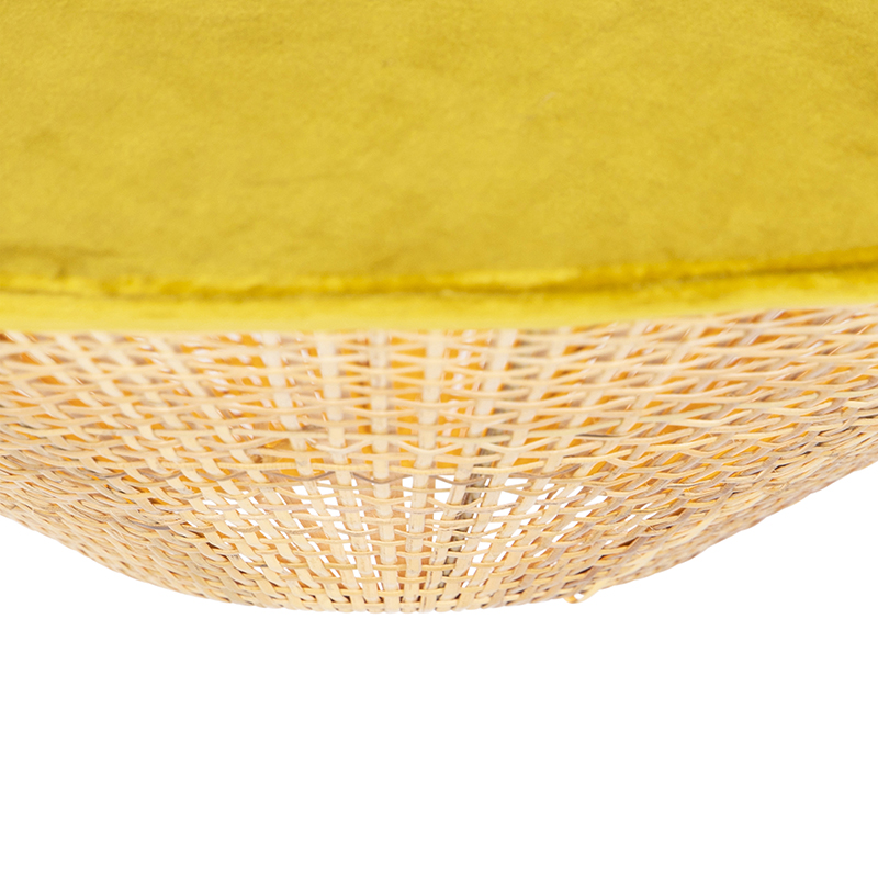 Lampada a sospensione rustica in velluto giallo con rattan 60 cm - Frills Can