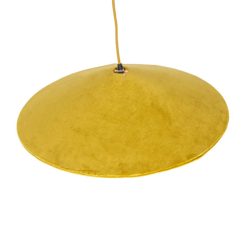 Lámpara colgante rústica de terciopelo amarillo con ratán 60 cm - Frills Can