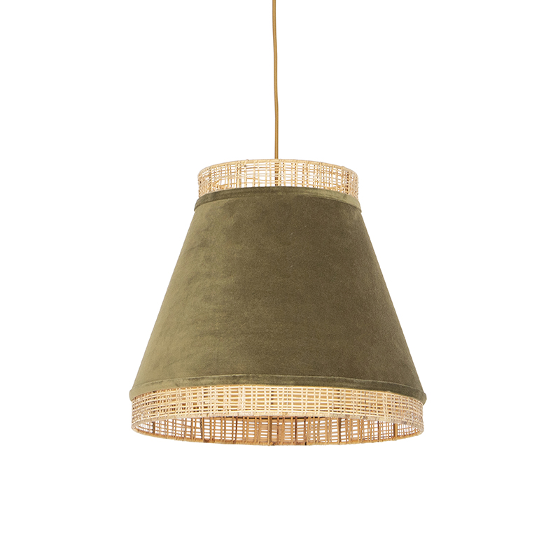 QAZQA Landelijke hanglamp groene velours met riet 45 cm - Frills Can