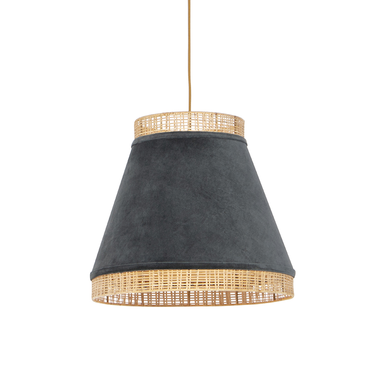 QAZQA Landelijke hanglamp grijze velours met riet 45 cm - Frills Can