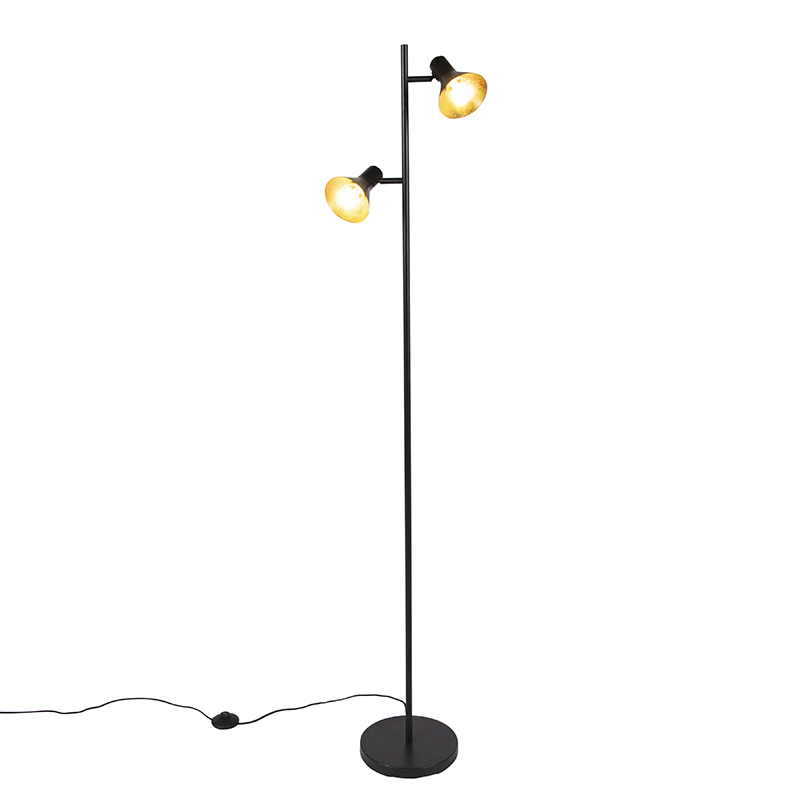 Modern állólámpa fekete, arany 2 lámpával - Magno