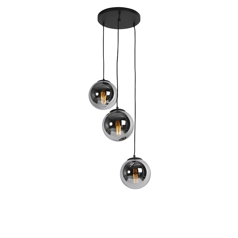 Art deco függesztett lámpa fekete füstüveggel, 3 lámpával - Pallon